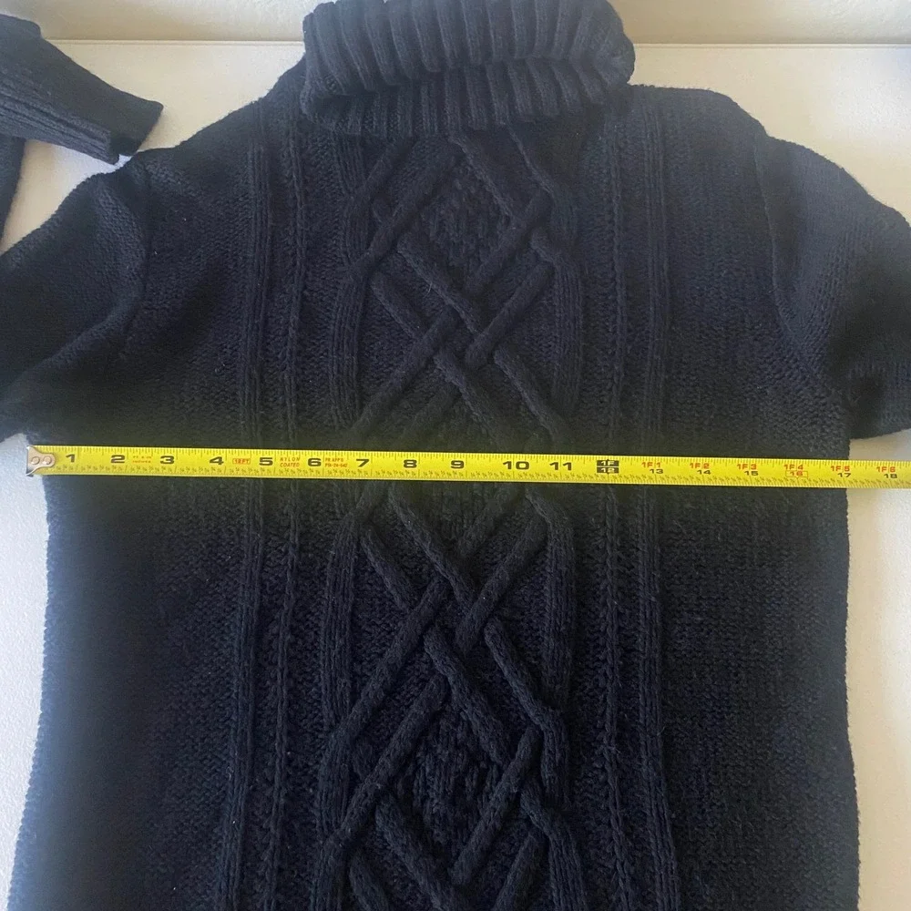 J.Crew Roll Neck Cable Knit Mens Sweater Size M Black Wool Blend